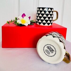 THYME & TABLE ~ Black and White Geometric Mug Set with Gold Handle